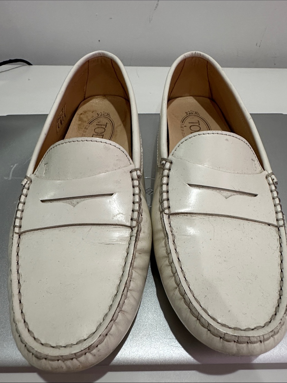 Tod's White Leather Penny Loafers